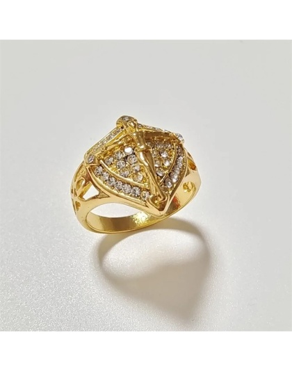 Golden Jesus Cross Shield Men's Ring