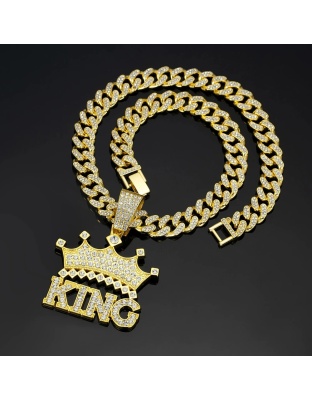 Men Hip Hop Crown with King Pendant Necklace with....